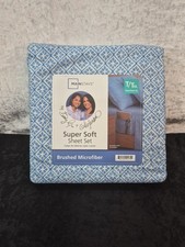 MAINSTAYS Super Soft Sheet Set T/TXL BRUSHED MICROFIBER Blue Cool Geo/ New