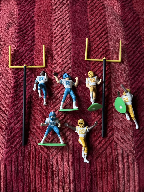 Vintage Football Player Toy Cake Toppers 1980’s 2 goals 6  players of 2 Races