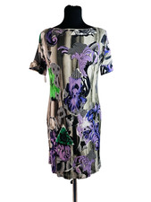 Versace Collection Silk Blend Abstract Floral Dress Medusa Cold Shoulder Sz UK8