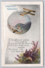 Luftfahrt Weihnachtsgruß Doppeldecker Luftschiff "Gedanken waren Luftschiffe" [Tuck Gem]