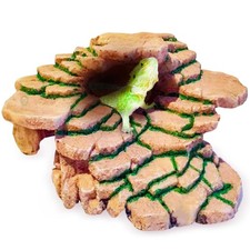 SunGrow Gecko Rock Hide Basking Platform, Reptile Resting Shale Scape Large