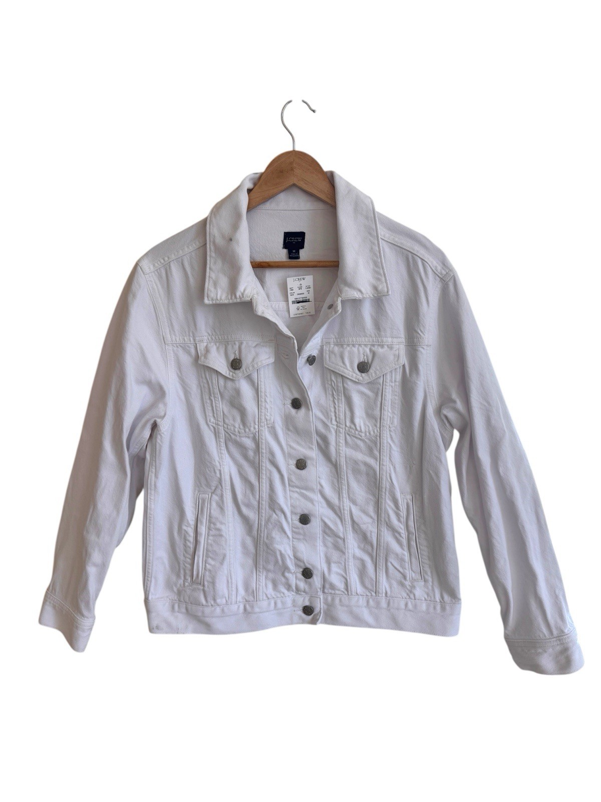 J Crew Factory White Relaxed Denim Jacket Womens size M FLAWED