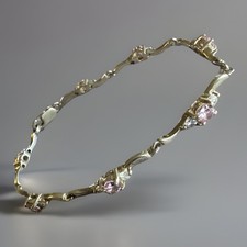 Sterling Silver 925 Pink & Clear Tennis Bracelet 7.25” Long - 3.9mm Wide - 7.3g