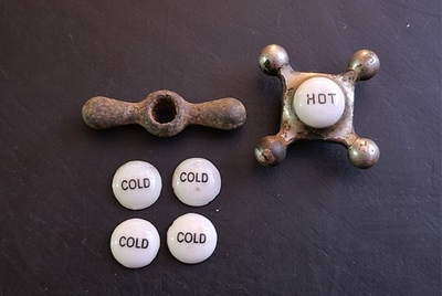 #ad Antique Old Hot Bathroom Sink Faucets Handles Lot Porcelain Cold Metal $24.50