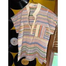 Vintage Bobbie Brooks Kids Multi Color Striped Short Sleeve Button Top USA Made
