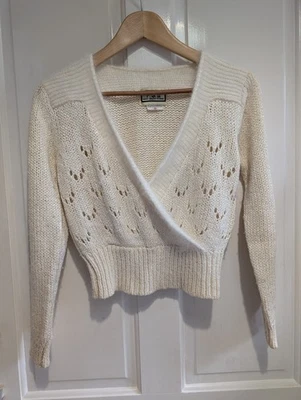 Vintage Pacific Pullover Exchange Angora Seide Creme Pointelle Strick Wickel Crop Gr. M - Bild 1 von 4