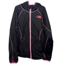 The North Face Kids Full Zip Hooded Jacket Black Pink Stitching M/M 10/12 