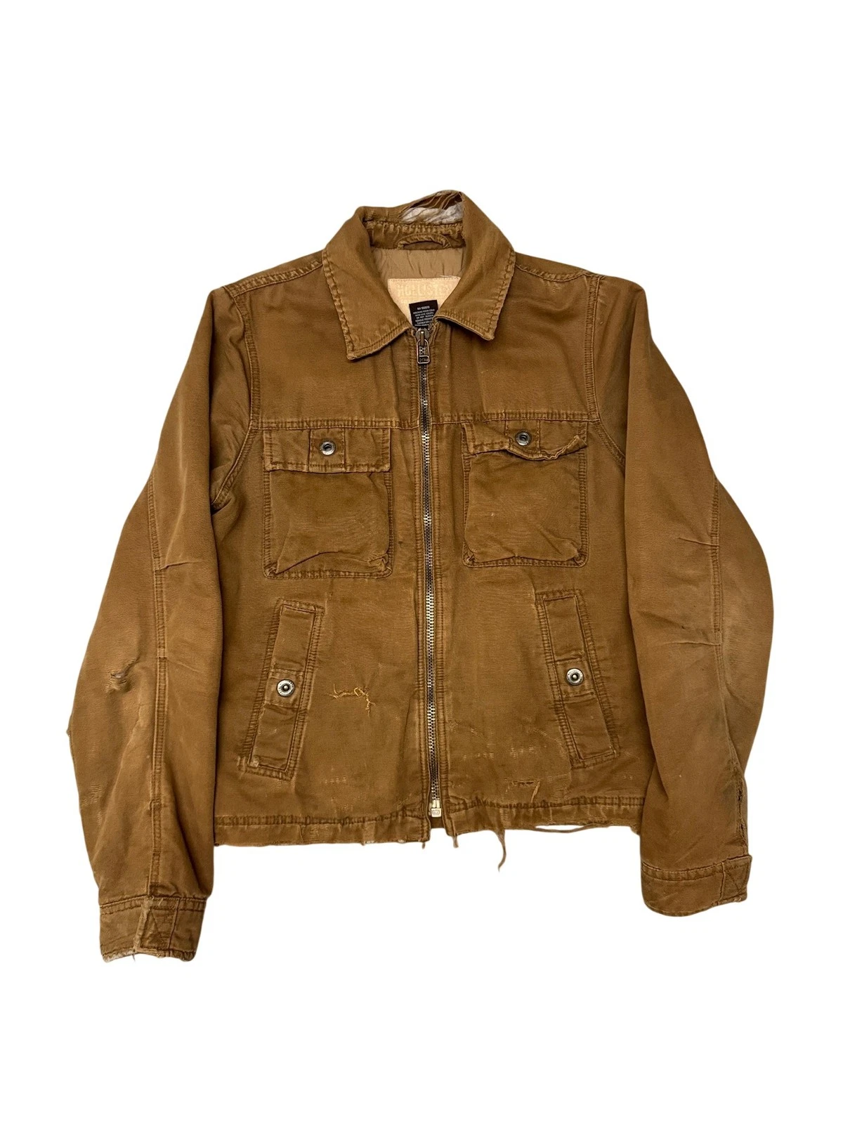 Y2K Hollister Jacket Mens Medium Brown Canvas Military Utility field zip up