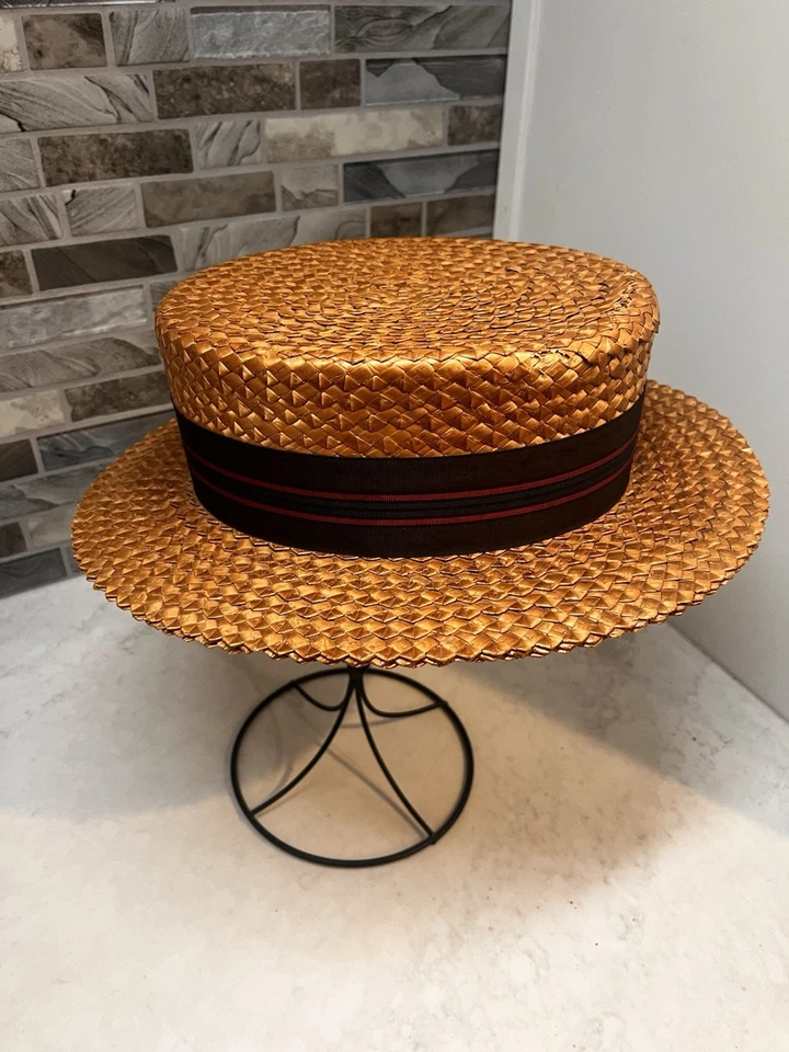 Raro sombrero de bote de paja vintage Lundstrom de San Francisco California para hombre 7 1/4 Foto 3 de 4