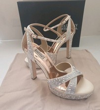 Badgley Mischka Fizzy Platform Sandal 5"Heel Crystal Pearl Embellised Ivory New