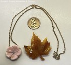 Vintage Avon Two Tone Pink Flower Pendant Necklace & Orange Leaf Brooch 10g — photo 3