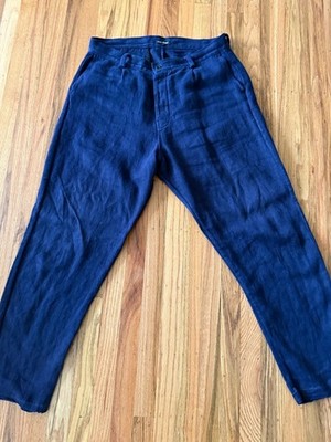 Evan Kinori Dark Wash Hemp Twill Single Pleat Pants