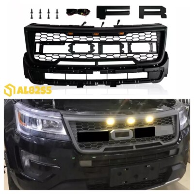 Fit For 2016 2017 Explorer Bumper Front Upper Grill Raptor Style w/ LED Lights