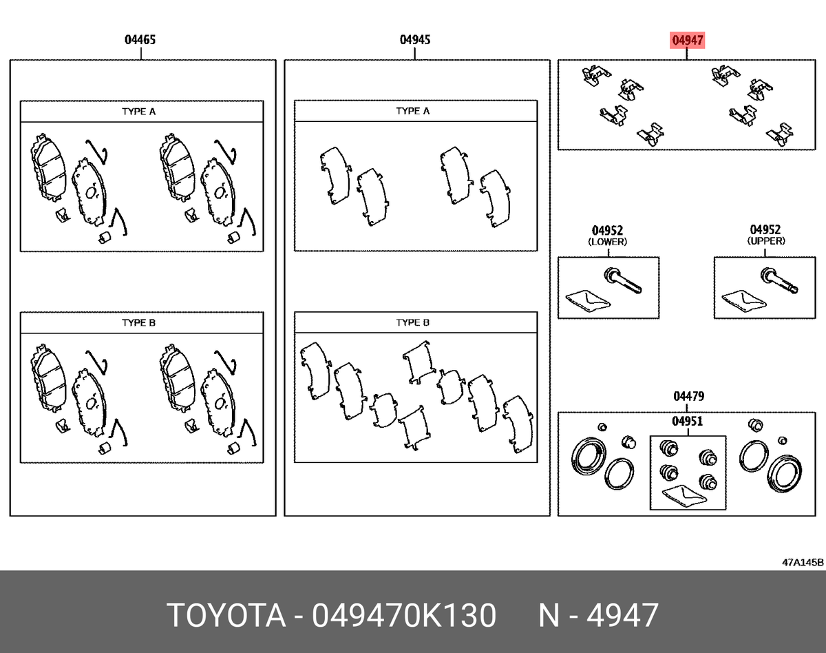 Genuine OE fitting kit, disc brake, front, 049470K130 for TOYOTA