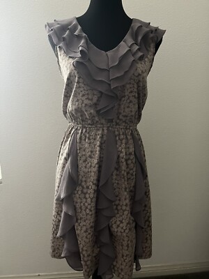 lauren conrad grey dress Women's LC Size 8 & Pink Floral Ruffle Accents Sweater dress