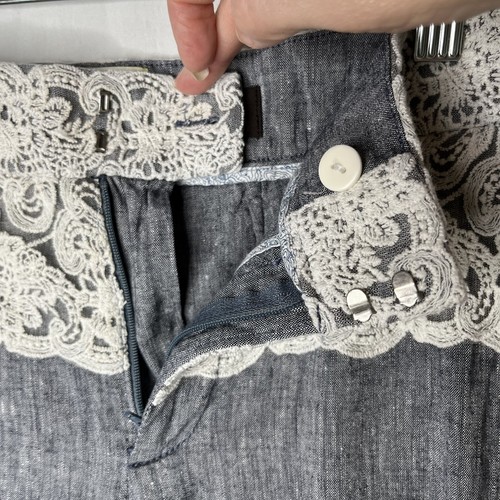 Anthropologie Elevenses The Brighton Linen Cotton Lace Waist Wide Leg Pants 6 - Picture 6 of 17