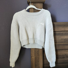 Kith Chenille Cropped Sweater Sweatshirt Women's Large Gray Mint Green Thick