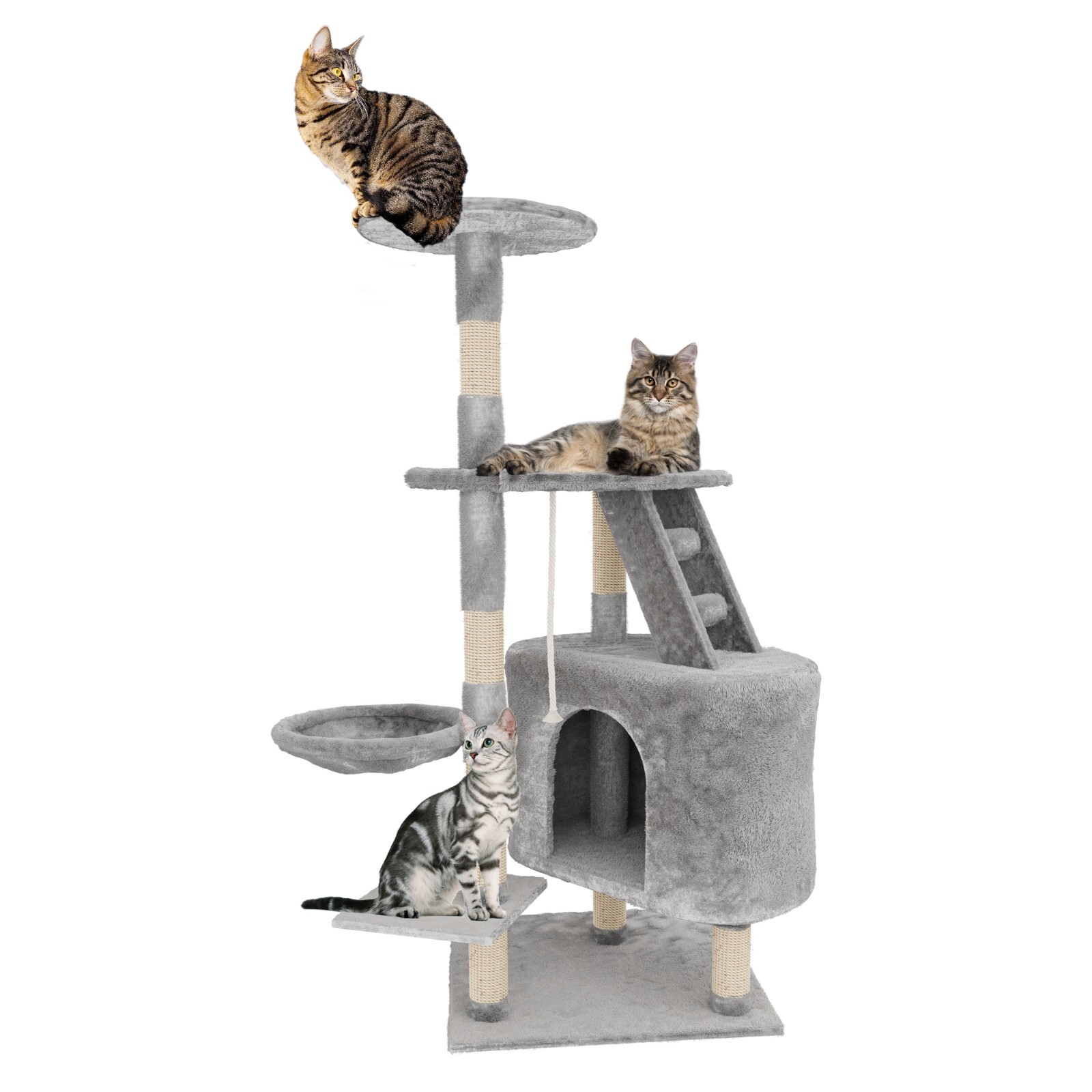 Tiragraffi Albero per Gatto 120 cm - Graffiatoio con Cuccia e Giochi