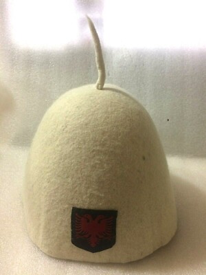 ALBANIA TRADITIONAL WOOL HAT FOLK QELESHE PLIS-HANDMADE-WOOL-EAGLE EMBLEM-CUTE 