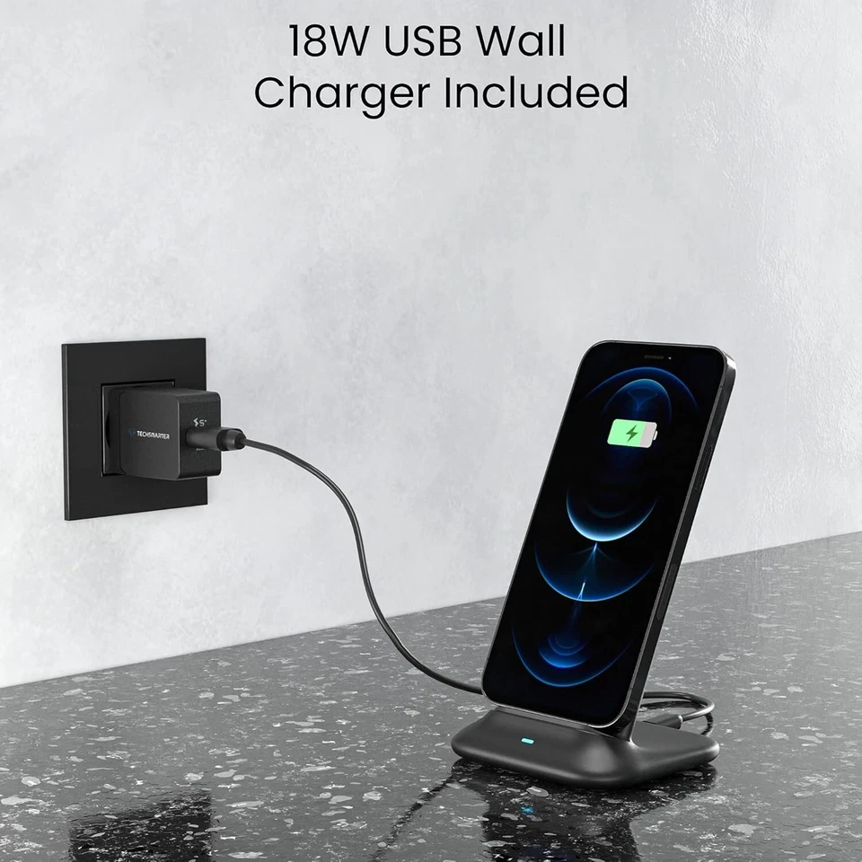 Techsmarter Wireless Charger Stand Dock iPhone Samsung Includes Wall Charger - Image 3 of 4