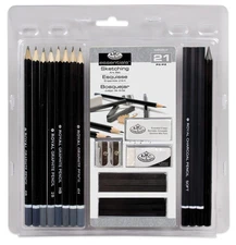 21 Piece Sketching Artist Set Graphite Pencil & Charcoal Drawing Sticks 4H - 6B