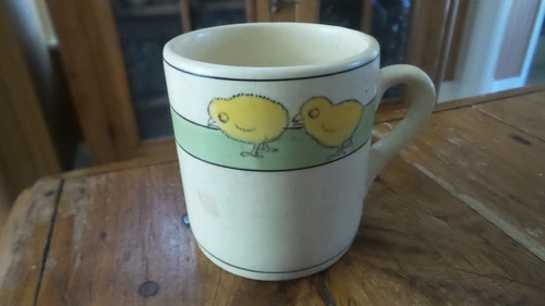 Antique ROSEVILLE POTTERY CHILDREN'S MUG Yellow Chicks