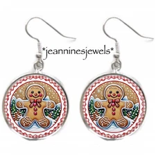 Gingerbread Man Earrings Christmas Gift Silver Charm Dangle Stocking Stuffer