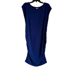 Gap Maternity Short Sleeve Casual Midi Dress Shirred Medium Blue Women's