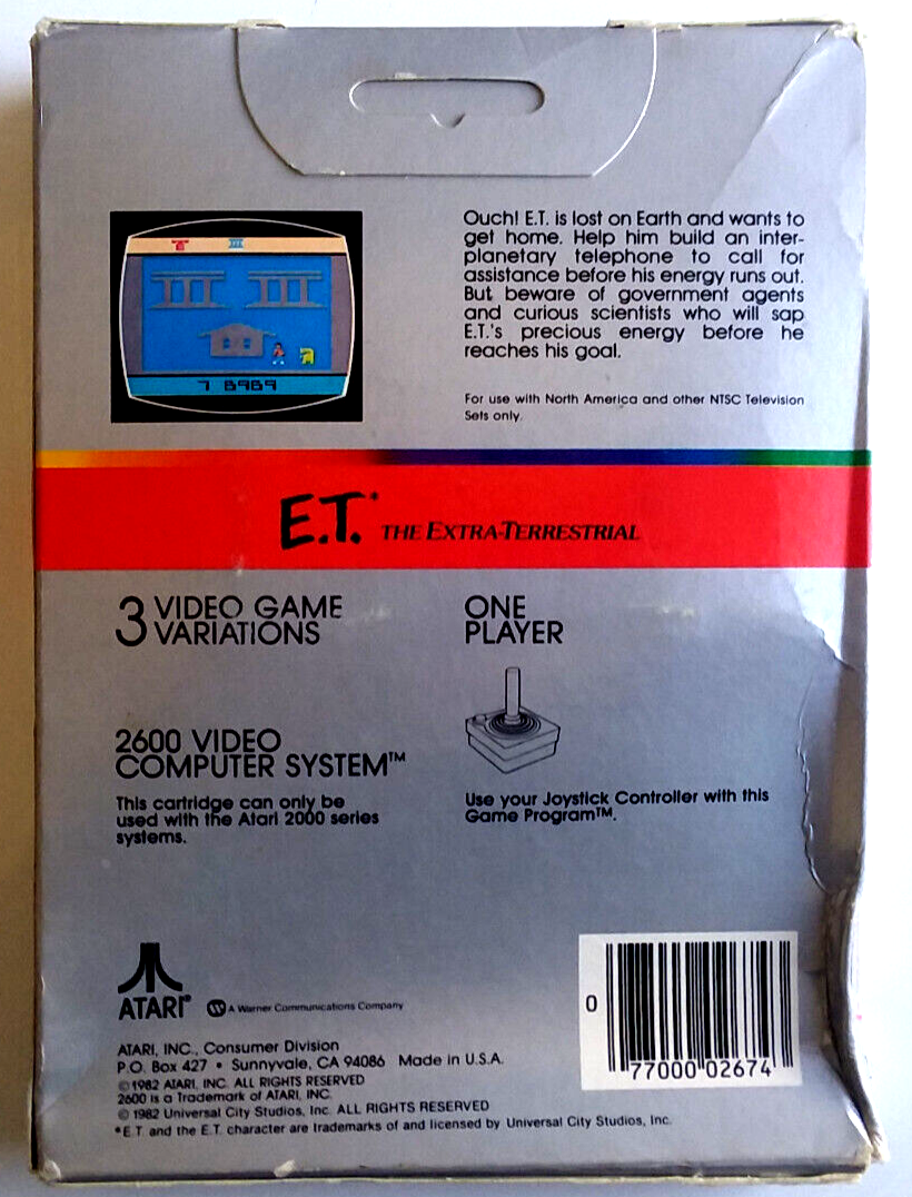 Jeu Atari 2600 – E.T. The Extra-Terrestrial – Boîtier D'origine (NTSC) – État Correct