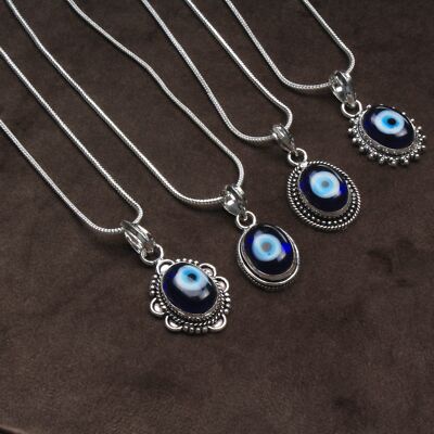 Halskette 5 Stück Teufelsauge Kristalle Silber Overlay Handgemacht Schmuck ST-95