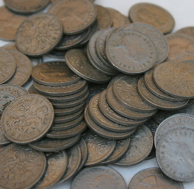 100 LUCKY SIXPENCES SAUBER GROSSPACKUNG ALTER ENGLISCHER MÜNZEN