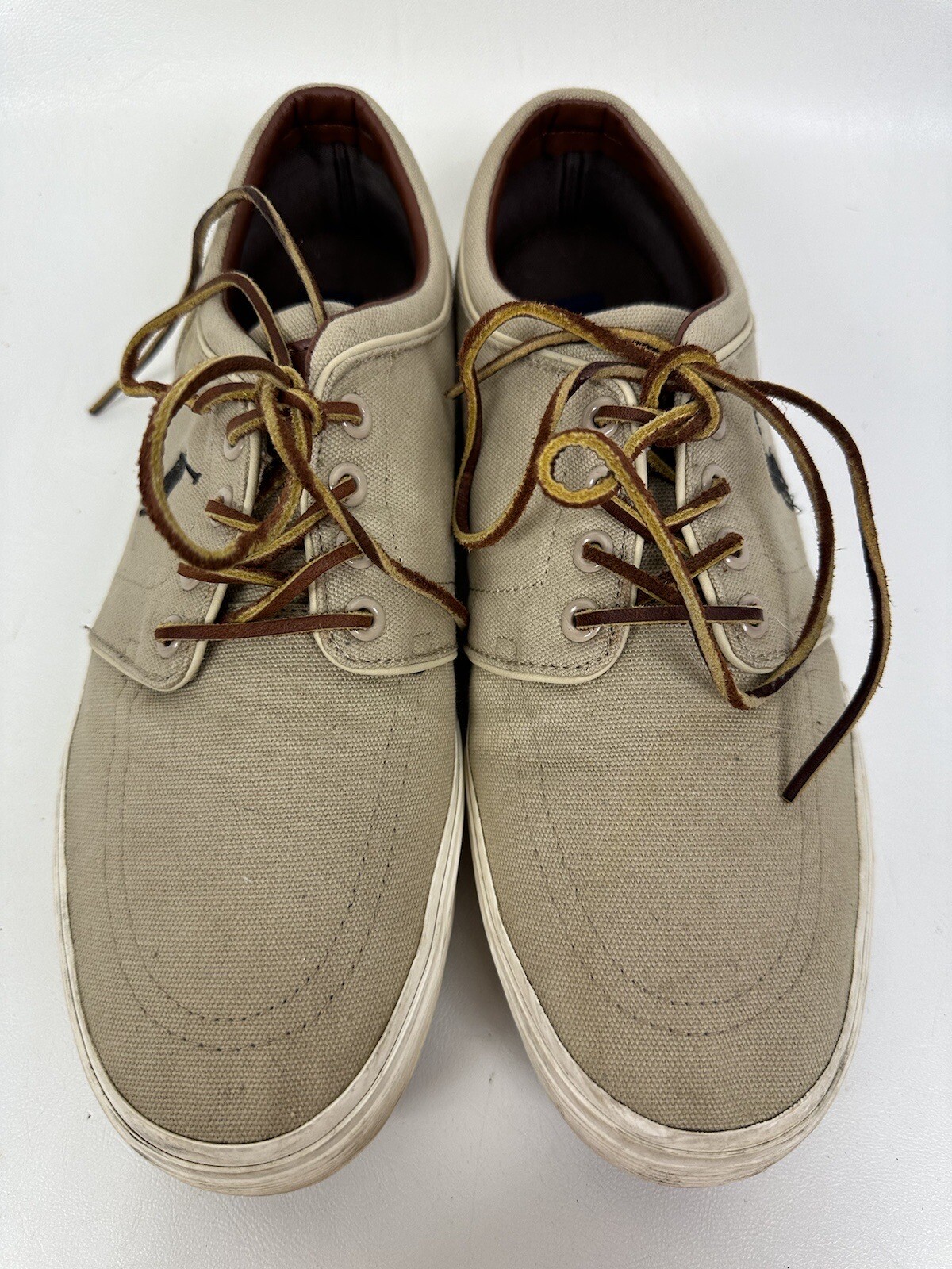 PONY Polo Ralph Lauren Faxon scarpe basse in tela sneaker marrone da uomo taglia 9 5 D