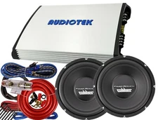 2x Power Acoustik CBW-124 Subwoofer + Audiotek AT-3500S Amplifier + 4GA Amp Kit