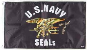Robert O'Neill Signed U.S. Navy Seals 18x30 Flag Inscribed "Never Quit!" (PSA)