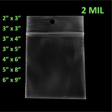 2Mil Hang Hole Plastic Zip Seal Reclosable Poly Bags Jewelry 2 Mil Top Lock