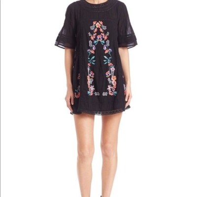 Free People Perfectly Victorian Embroidered Mini Dress Black Size Small |  eBay