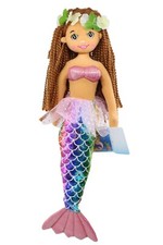 Hawaiian Mermaid Plush Doll -18" Tall, Rainbow Mermaid Tail, Haku Lei, Yarn Hair