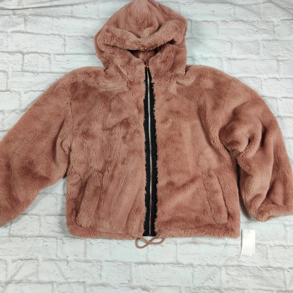 Lucky brand faux fur zip up hoodie size jacket coat dusty rose