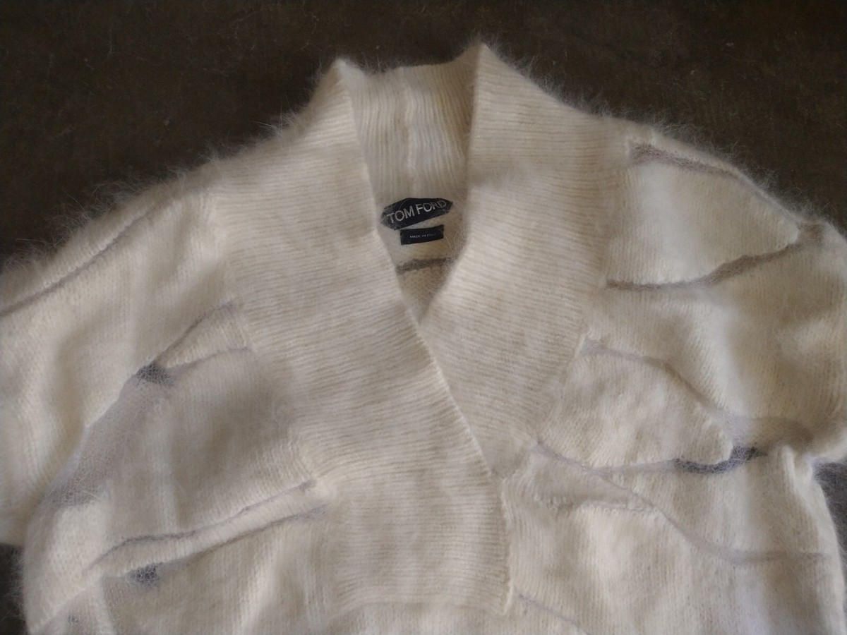 ワンピース THE TOE Richmond Angora Sweater Tom Ford Sweater Women Small Angora Rabbit White V-Neck Knit