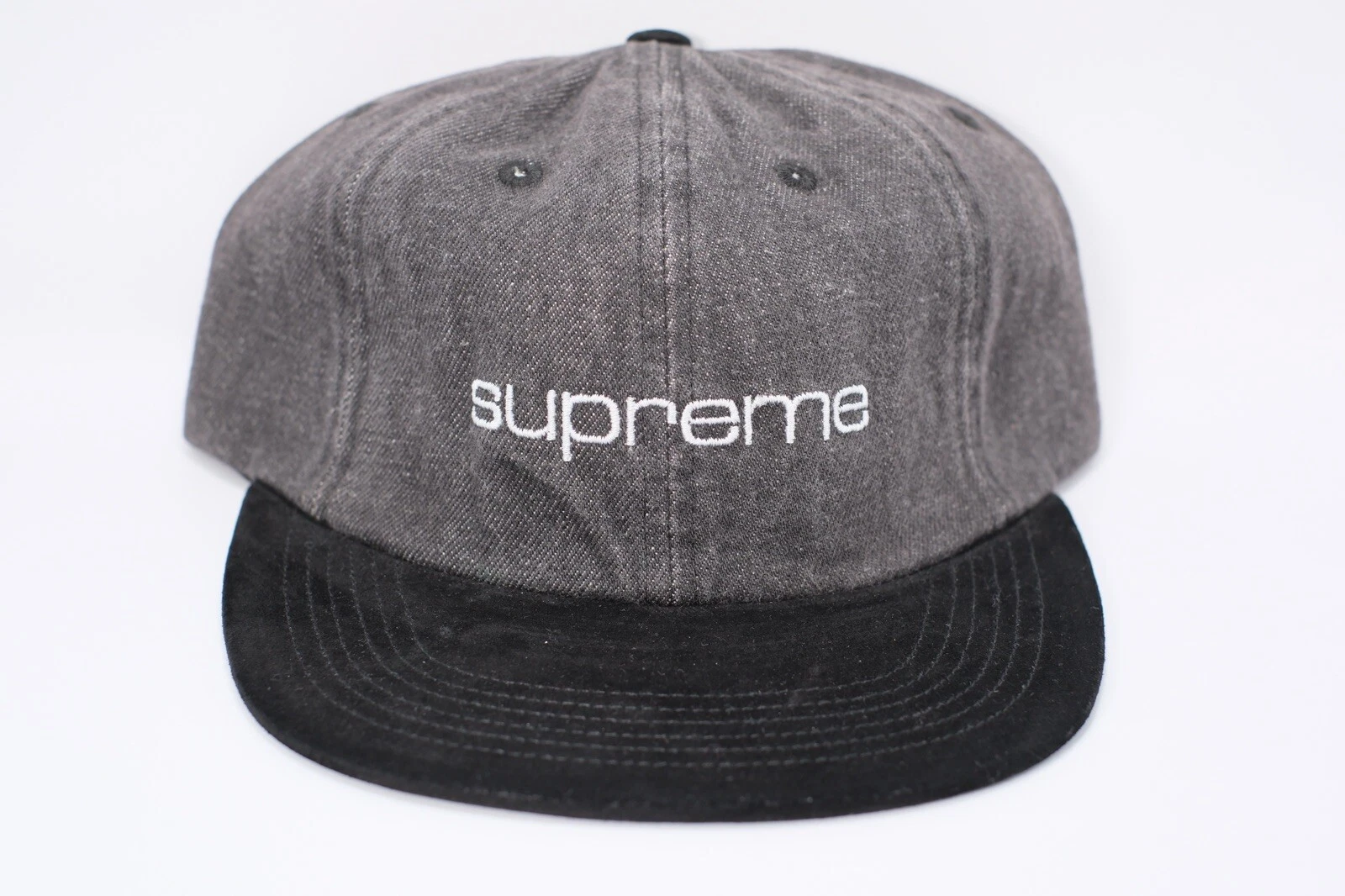 SUPREME SS18 DENIM DAIM COMPACT LOGO 6 PANNEAUX CHAPEAU NEUF LOGO JORDAN DUNK BOX