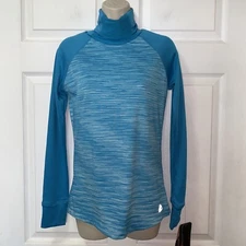 NWT $68 RBX Athletic Top Sz S LS Turtleneck Turquoise Wicking Striped Base Layer