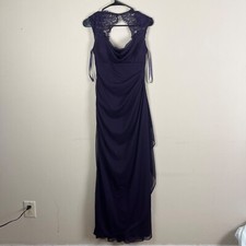 Cache Maxi Formal Dress Collar Lace Neck Ruffle Side Zipper Back Purple Sz 4