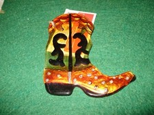 Christmas Ornament, Glass, Cowboy Boot with Rhinestones, New with Tags