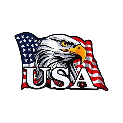 EAGLE HEAD FLAG High Thread Embroidered Iron-On / Saw-On Rayon PATCH - 4'' x 3''