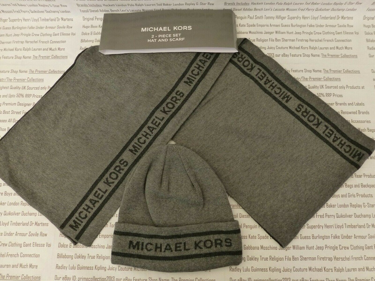 MICHAEL KORS Cuffed Beanie Long Scarf Gift Set Mens Black 2in1