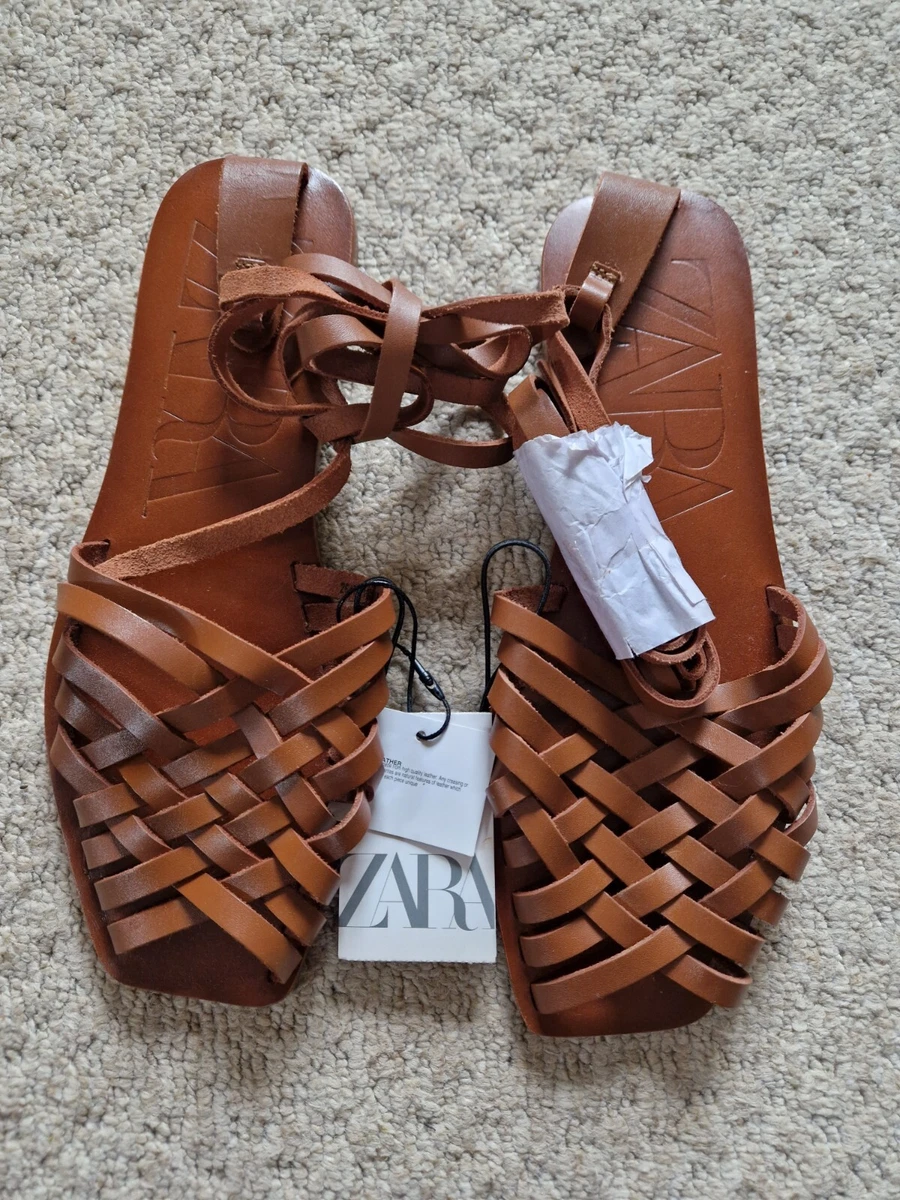 tied leather flat sandals zara