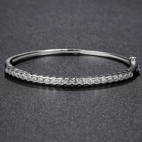 3mm Real Moissanite Bangle Bracelet Women Gift S925 Silver 18K White Gold Plated - Picture 5 of 14