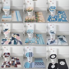 3 Piece Printed Bathroom Rug Set, Bath Mat, Contour Rug, Toilet Lid Cover   