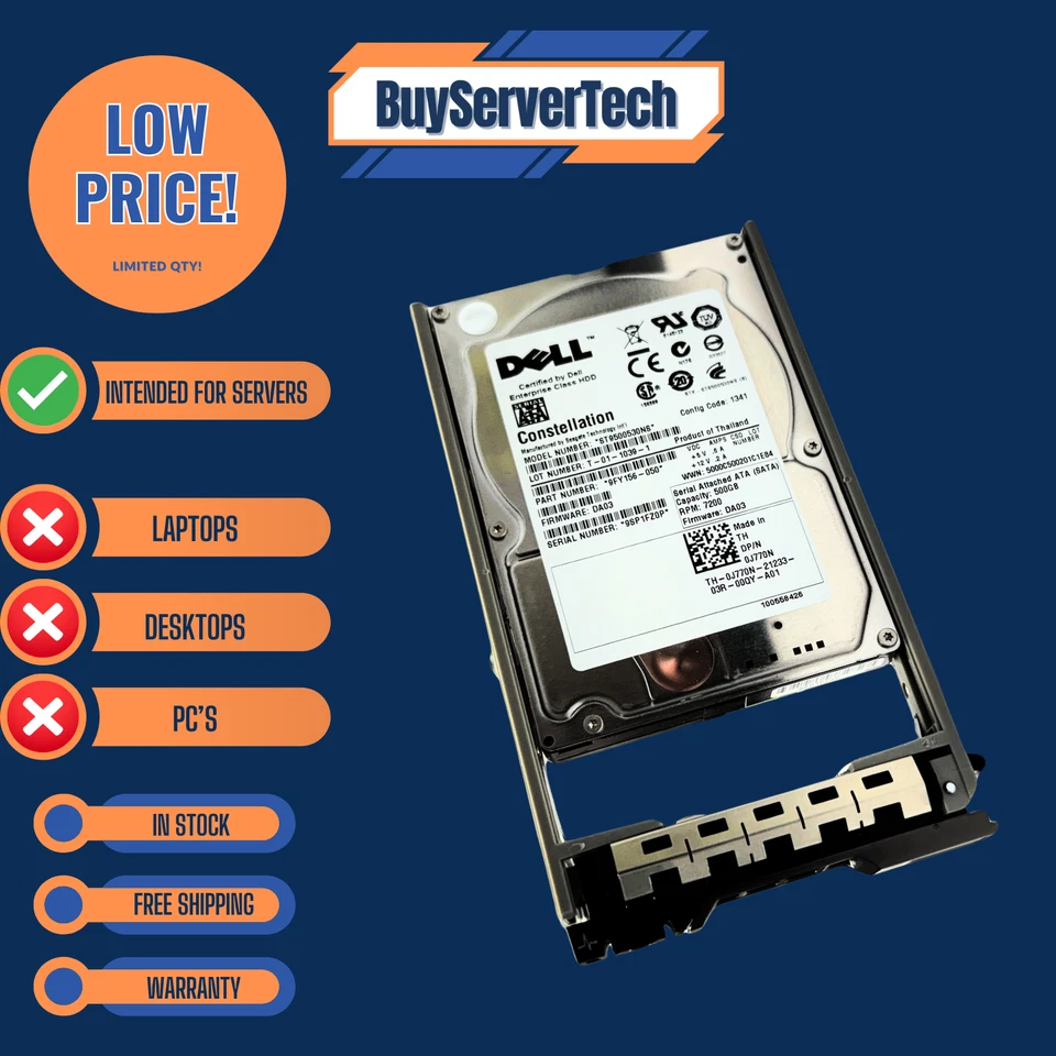Dell J770N 500GB 7200RPM SATA 3Gbps 2.5" HDD | w/ Caddy | 0Hours 0J770N - Image 4 of 4