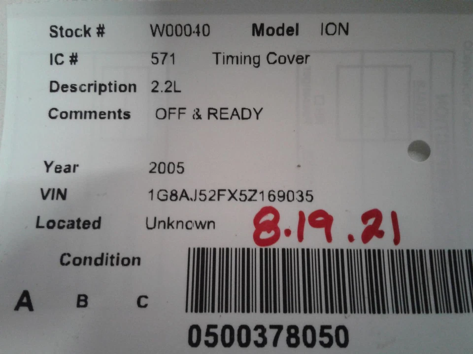 Used Engine Timing Cover fits: 2005 Saturn Ion 2.4 Grade A Foto 3 de 4